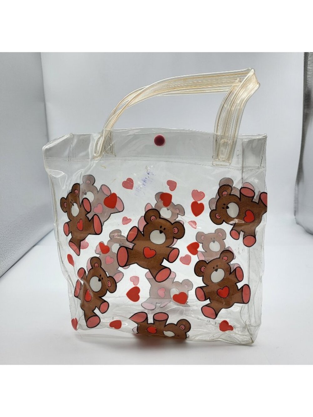 Vintage 1980's Kids Clear Teddy Bear Tote bag purse Kawaii Cute